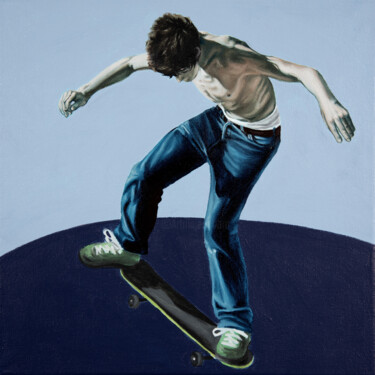 Painting titled "Skate V" by Nicolas Maureau, Original Artwork, Oil Mounted on Wood Stretcher frame