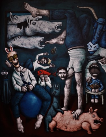 Les stabilités précaires Peinture intitulée "Les stabilités préc…" par Nicolas Monjo, Œuvre d'art originale, Huile Monté sur Châssis