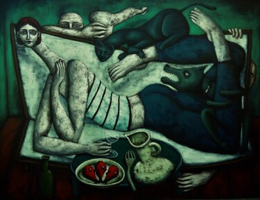 Painting titled "vices cachés-116x89…" by Nicolas Monjo, Original Artwork, Acrylic Mounted on Wood Stretcher frame