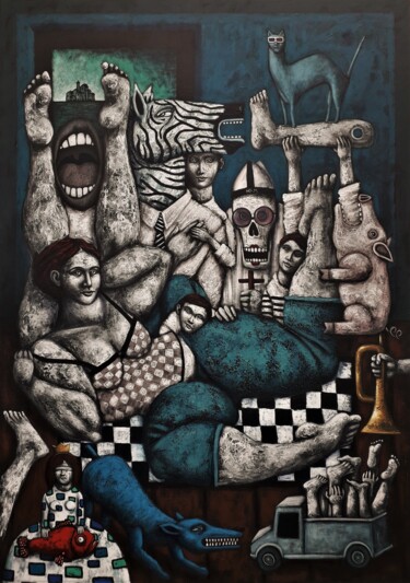 Painting titled "Térritoire partagé" by Nicolas Monjo, Original Artwork, Acrylic Mounted on Wood Stretcher frame