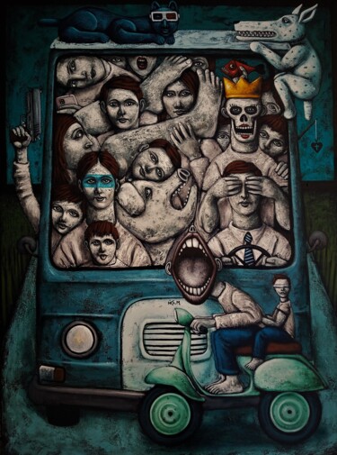 Painting titled "TRAFIC" by Nicolas Monjo, Original Artwork, Acrylic Mounted on Wood Stretcher frame