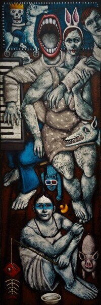 Pintura titulada "TROUBLE FÊTE" por Nicolas Monjo, Obra de arte original, Acrílico Montado en Bastidor de camilla de madera