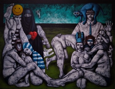 Painting titled "LES TEMPS MODERNES(…" by Nicolas Monjo, Original Artwork, Acrylic Mounted on Wood Stretcher frame