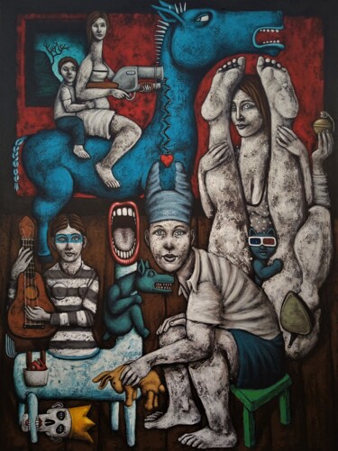 Painting titled "LA COMMANDE" by Nicolas Monjo, Original Artwork, Acrylic Mounted on Wood Stretcher frame