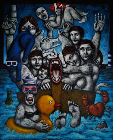 Painting titled "PLAISANCE 100X81" by Nicolas Monjo, Original Artwork, Acrylic Mounted on Wood Stretcher frame