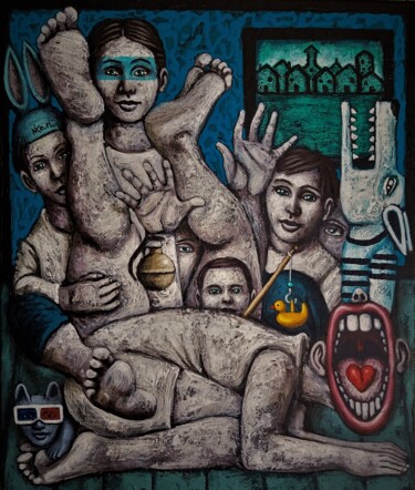 Painting titled "Grenade anti promis…" by Nicolas Monjo, Original Artwork, Acrylic Mounted on Wood Stretcher frame