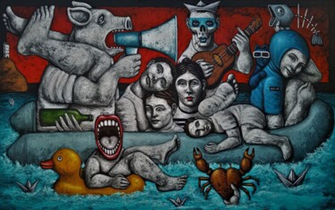 Painting titled "Dérive" by Nicolas Monjo, Original Artwork, Acrylic Mounted on Wood Stretcher frame