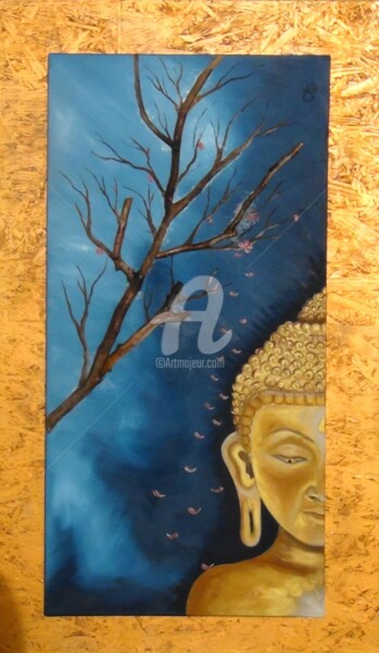 Painting titled "La sagesse" by Nicolas Péché, Original Artwork, Oil Mounted on Wood Stretcher frame