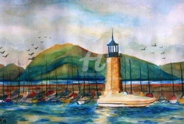 Peinture intitulée "Le port de Desenzano" par Nicolas Péché, Œuvre d'art originale
