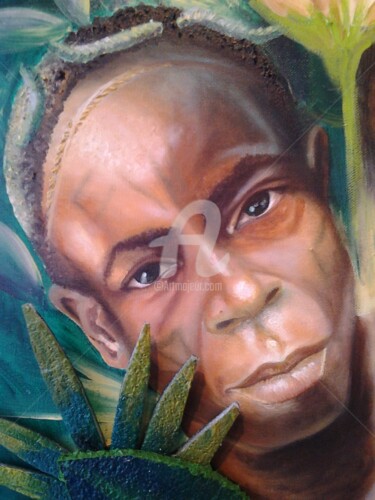 Peinture intitulée "Homme Pygmée" par Nicolas Péché, Œuvre d'art originale, Huile