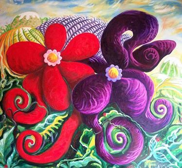 Painting titled "PURPLE AND RED" by Nicolas Pihery, Original Artwork, Oil