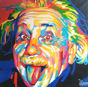 Painting titled "Albert Einstein" by Nicolas Planson, Original Artwork, Acrylic Mounted on Wood Stretcher frame