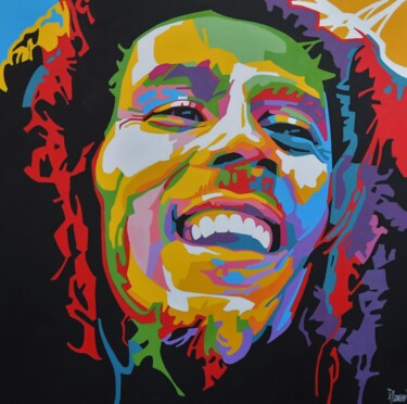 Painting titled "Reggae King" by Nicolas Planson, Original Artwork, Acrylic Mounted on Wood Stretcher frame