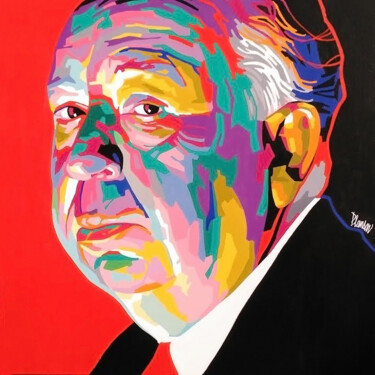 Painting titled "Hitchcock" by Nicolas Planson, Original Artwork, Acrylic Mounted on Wood Stretcher frame