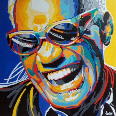 Painting titled "Ray Charles" by Nicolas Planson, Original Artwork, Acrylic Mounted on Wood Stretcher frame
