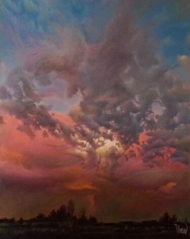 Painting titled "Burning Sky" by Nicolas Planson, Original Artwork, Pastel Mounted on Other rigid panel