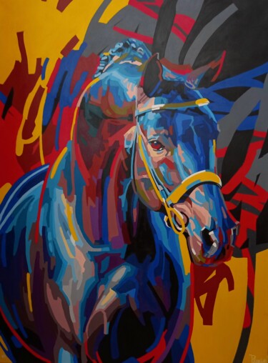 Painting titled "Fire horse" by Nicolas Planson, Original Artwork, Acrylic Mounted on Wood Stretcher frame