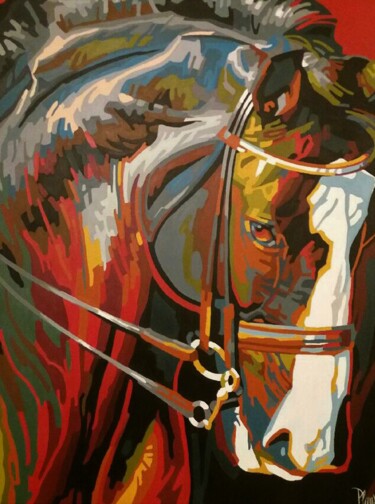 Painting titled "Chess horse" by Nicolas Planson, Original Artwork, Acrylic Mounted on Wood Stretcher frame