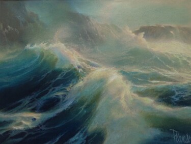 Peinture intitulée "Mer déchaînée" par Nicolas Planson, Œuvre d'art originale, Pastel Monté sur Autre panneau rigide