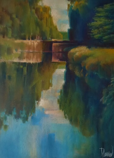 Painting titled "Reflets du canal" by Nicolas Planson, Original Artwork, Pastel Mounted on Other rigid panel