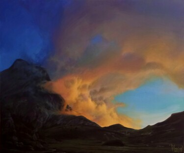 Painting titled "Eruption vespérale" by Nicolas Planson, Original Artwork, Acrylic Mounted on Wood Stretcher frame