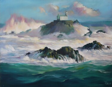 Painting titled "So Phare Away" by Nicolas Planson, Original Artwork, Oil Mounted on Wood Stretcher frame