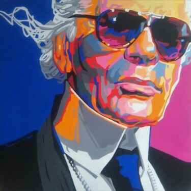 Painting titled "Karl Lagerfeld" by Nicolas Planson, Original Artwork, Acrylic Mounted on Wood Stretcher frame