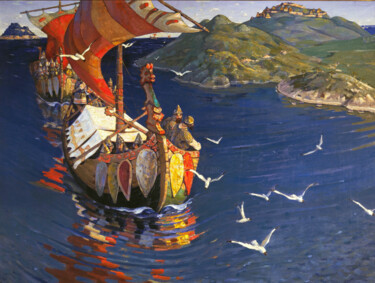 "Les invités étrange…" başlıklı Tablo Nicolas Roerich tarafından, Orijinal sanat, Petrol