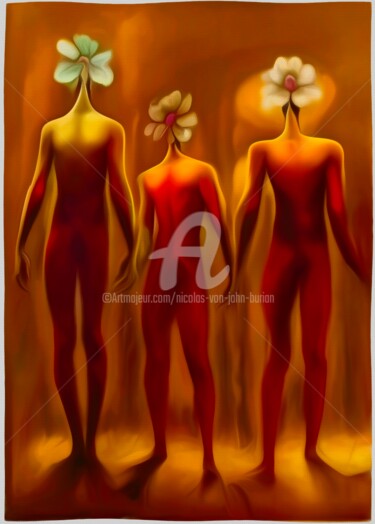 Painting titled "Three Muses (Hope -…" by Nicolas Von Jahn-Burian, Original Artwork, Oil