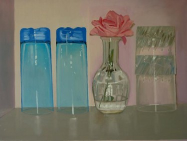 Peinture intitulée ""Verres, vase et ro…" par Nicolas Boudin, Œuvre d'art originale