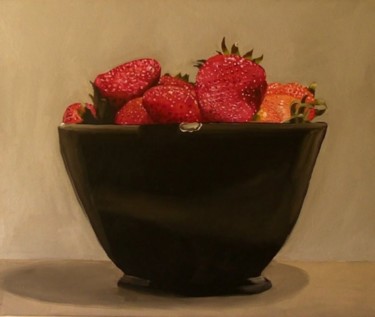 Painting titled "fraises dans un bol…" by Nicolas Boudin, Original Artwork, Oil