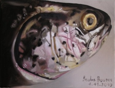 Peinture intitulée "Etude tête de truite" par Nicolas Boudin, Œuvre d'art originale