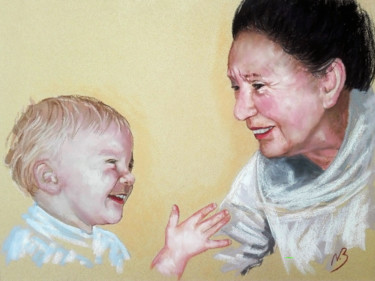 Peinture intitulée "Bébé et Grand-mère…" par Nicolas Brandicourt, Œuvre d'art originale, Pastel