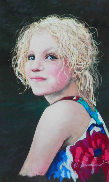 Painting titled "Jeune fille au bord…" by Nicolas Brandicourt, Original Artwork, Pastel