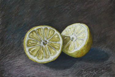 Painting titled "Citron coupé" by Nicolas Brandicourt, Original Artwork, Pastel