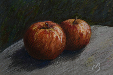 Schilderij getiteld "Deux petites pommes" door Nicolas Brandicourt, Origineel Kunstwerk, Pastel