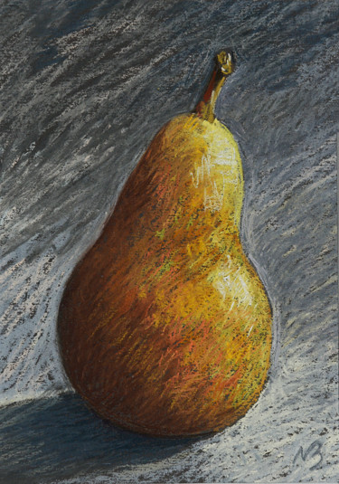 Peinture intitulée "Poire jaune" par Nicolas Brandicourt, Œuvre d'art originale, Pastel Monté sur Carton