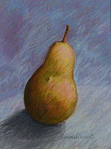 Malerei mit dem Titel "Poire bleue" von Nicolas Brandicourt, Original-Kunstwerk, Pastell