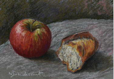 Peinture intitulée "Pomme et pain" par Nicolas Brandicourt, Œuvre d'art originale, Pastel