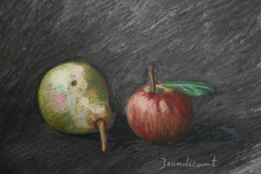 Peinture intitulée "Poire et pomme sur…" par Nicolas Brandicourt, Œuvre d'art originale, Pastel Monté sur Carton