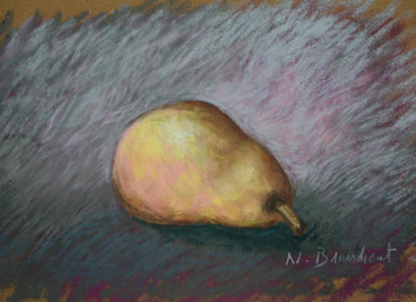 Painting titled "Poire couchée" by Nicolas Brandicourt, Original Artwork, Pastel Mounted on Cardboard