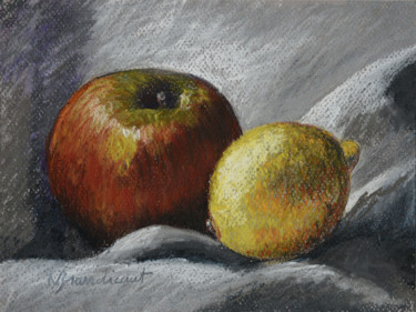 Malerei mit dem Titel "Pomme citron" von Nicolas Brandicourt, Original-Kunstwerk, Pastell Auf Karton montiert