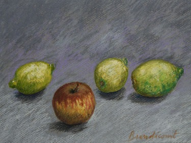 Painting titled "Trois citrons et un…" by Nicolas Brandicourt, Original Artwork, Pastel