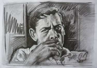 Drawing titled "Jacques Brel 1" by Nicolas Delatronchette, Original Artwork, Charcoal