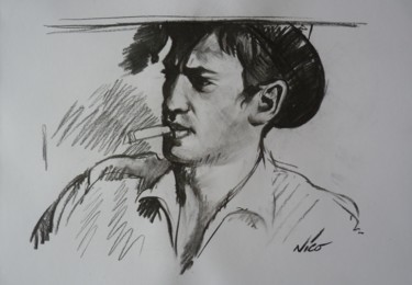 Drawing titled "Jean Paul  Belmondo…" by Nicolas Delatronchette, Original Artwork, Charcoal