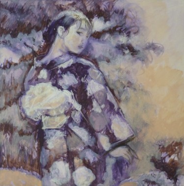 Ζωγραφική με τίτλο "kimono-violet" από Nicolas Delatronchette, Αυθεντικά έργα τέχνης, Ακρυλικό