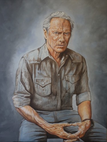 Painting titled "old-clint-eastwood.…" by Nicolas Delatronchette, Original Artwork, Acrylic