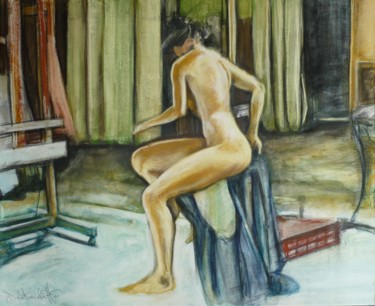 Painting titled "nue-qui-sen-va-deja." by Nicolas Delatronchette, Original Artwork, Acrylic