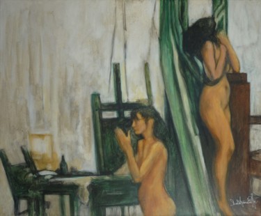 Malerei mit dem Titel "une-descente-de-nue…" von Nicolas Delatronchette, Original-Kunstwerk, Acryl