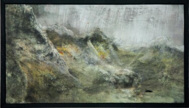 Painting titled "MontagneS IV" by Nicolas Guyot, Original Artwork, Analog Print Mounted on Wood Panel